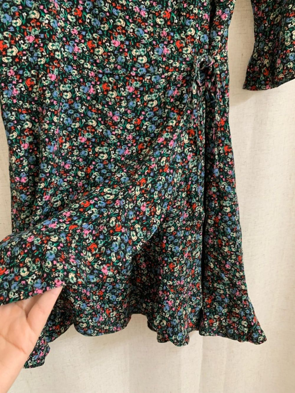 LOFT Black Floral Wrap Mini Dress Romper with Shorts Multicolor Blossoms XS - Picture 5 of 9